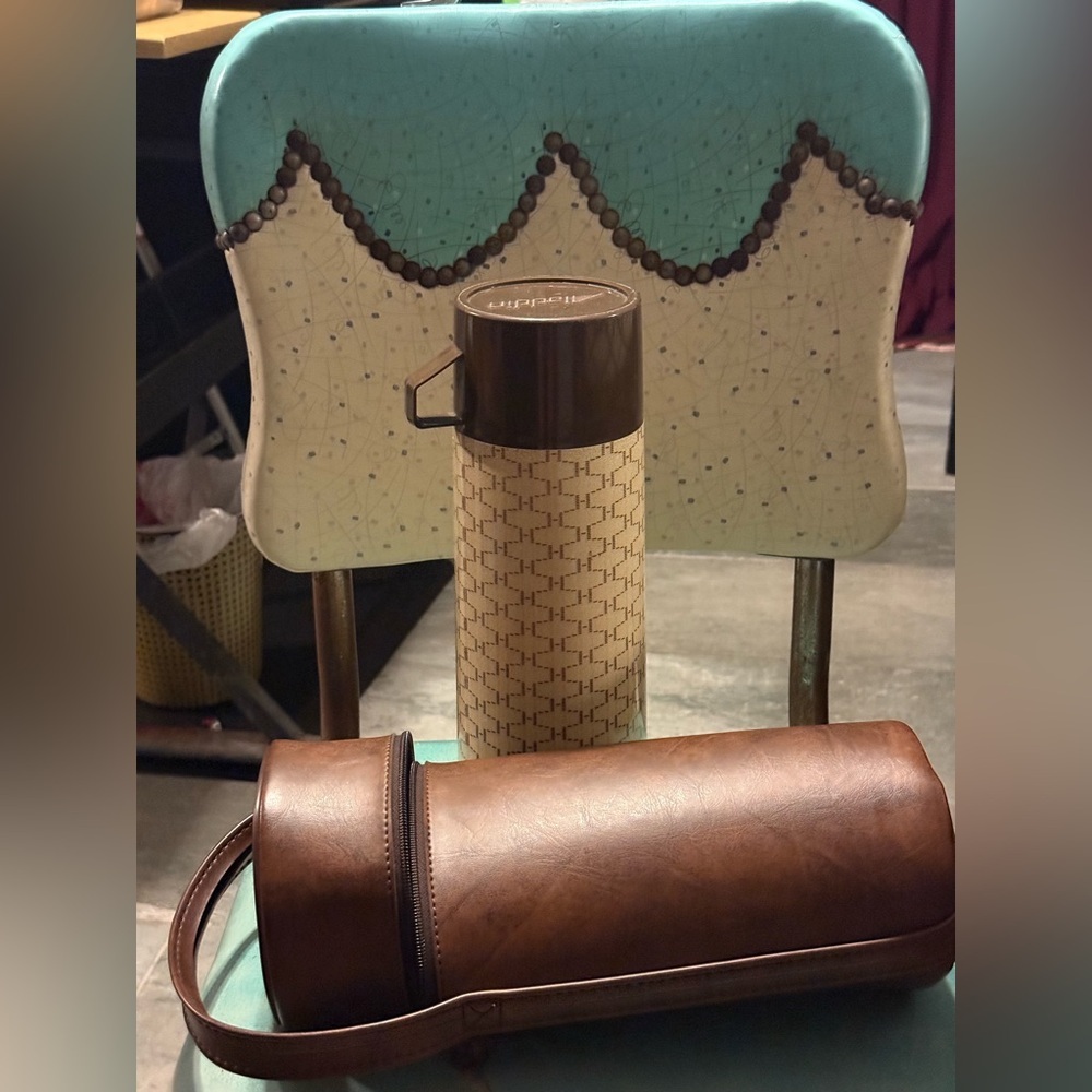 Vintage Aladdin Thermos w/ Leather Case Brown Glass Lined USA Made